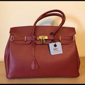 Red leather hand bag
